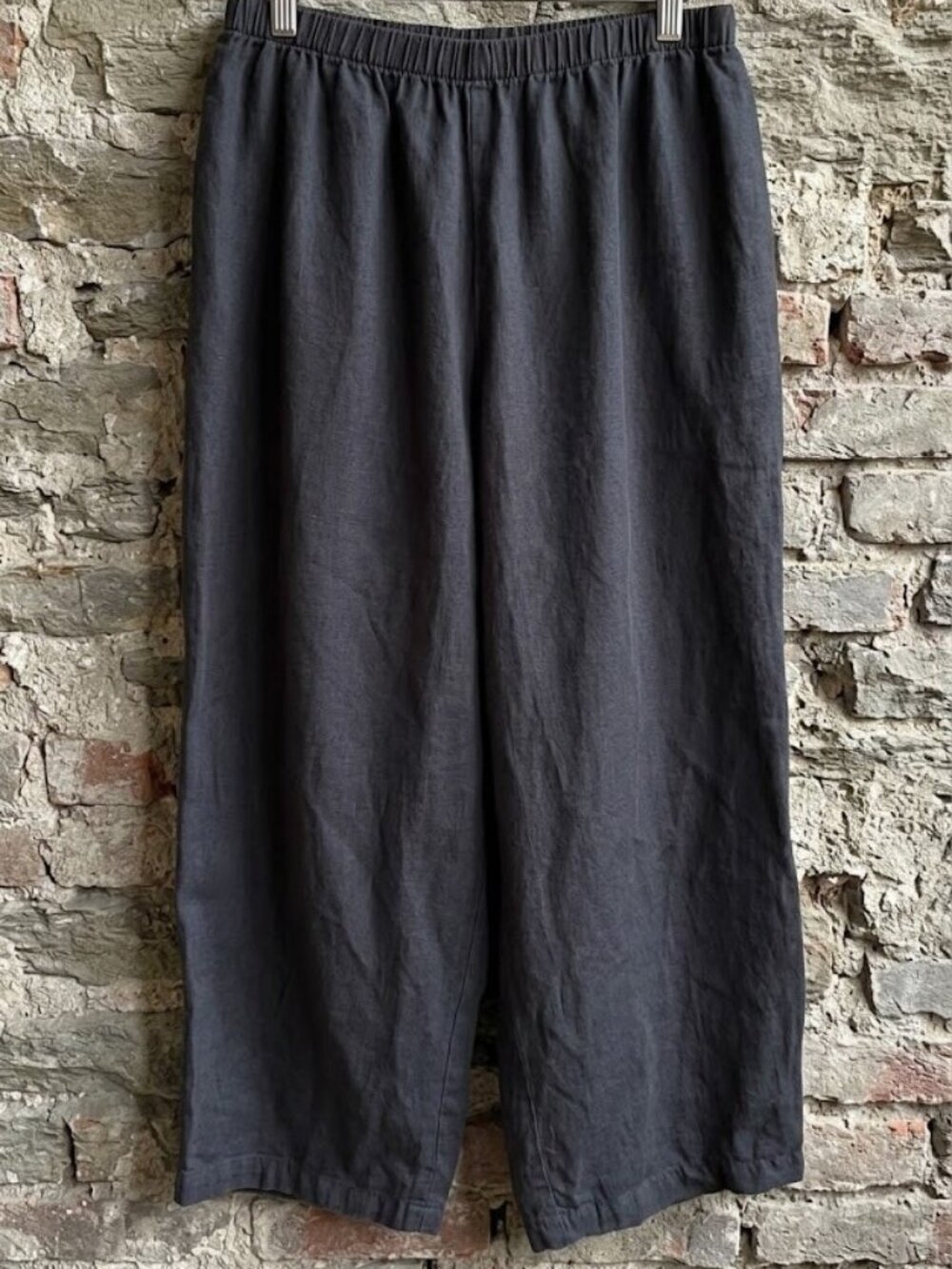 Hot Cotton Woman Plus 1X Linen Pants Black Pull On Elastic Cropped USA
